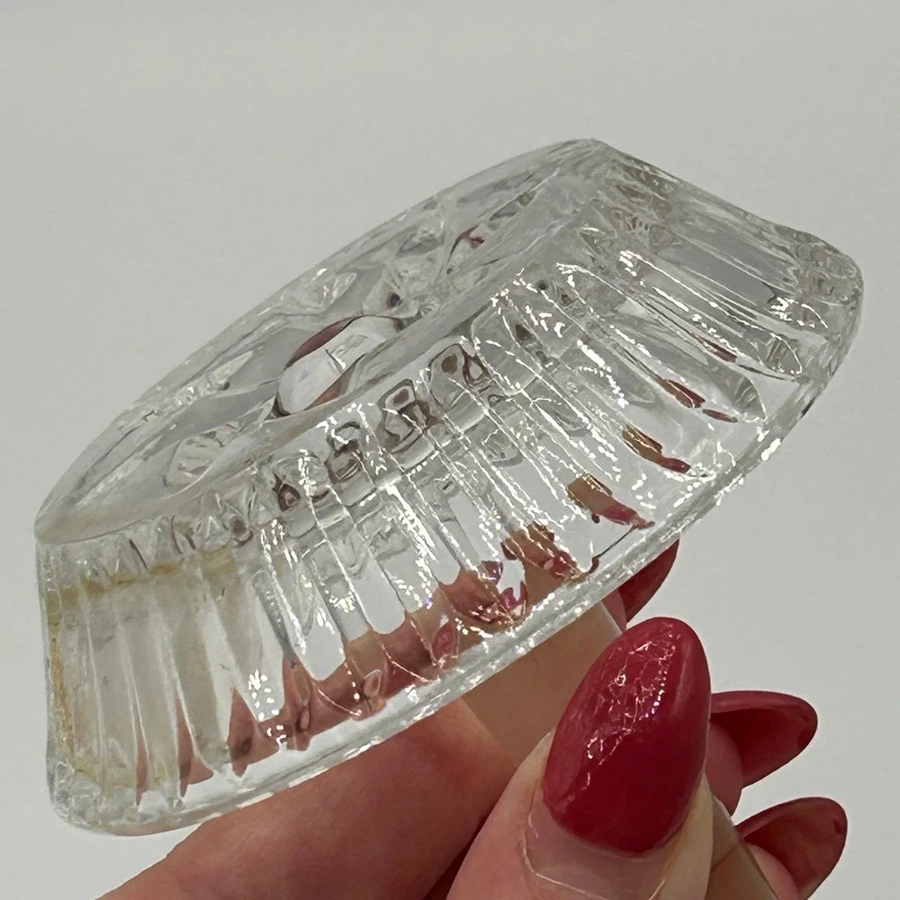 Vintage Clear Pressed Glass Thick Ring Holder Starburst Base Ribbed Trinket Dish